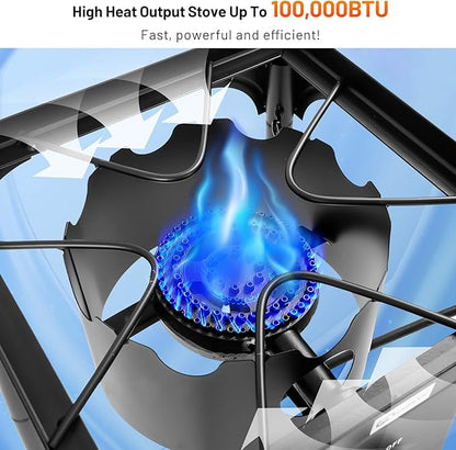 Giantex Outdoor Single Burner Stove, High Pressure Burner Stand Max. 100,000 BTU, 0-20 PSI Regulator Detachable Legs, Portable Propane Grill Burner Stove for Camping Picnic Cookout