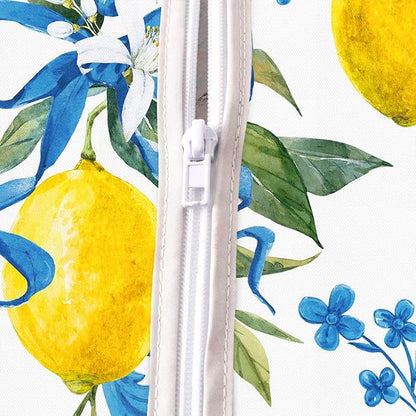 SASTYBALE Lemon Outdoor Tablecloth with Umbrella Hole and Zipper Rectangle 60X84 Inch French Country Lemons Flowers Zippered Table Cloth, Fabric Table Cover for Summer/Picnic/Patio/Camping, Blue