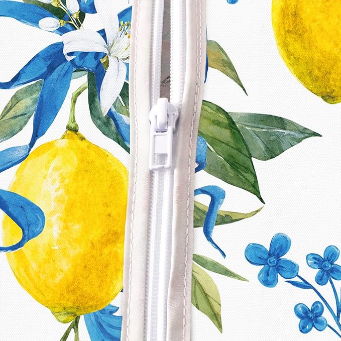SASTYBALE Lemon Outdoor Tablecloth with Umbrella Hole and Zipper Rectangle 52x70 Inch Waterproof Italian Lemons Flower Zippered Table Cloth, Washable Table Cover for Summer/Patio/Picnic/Camping, Blue