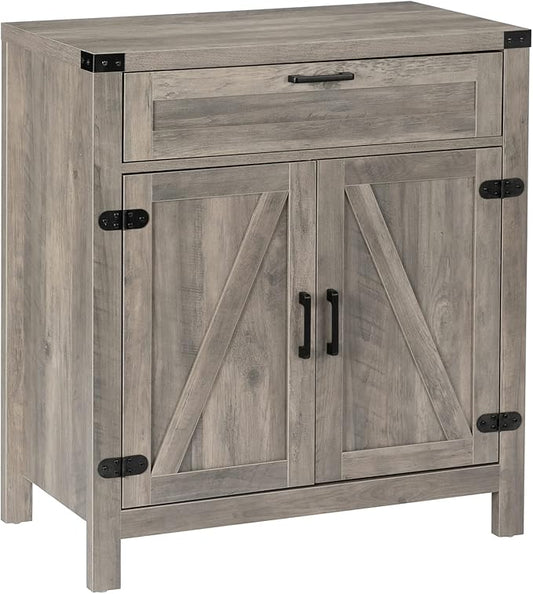 VINGLI Modern Farmhouse Sideboard Buffet Cabinet with Drawer, Storage Cabinet with Doors and Adjustable Shelves, Coffee Bar Station for Kitchen, Dining Room and Living Room, Ash Grey