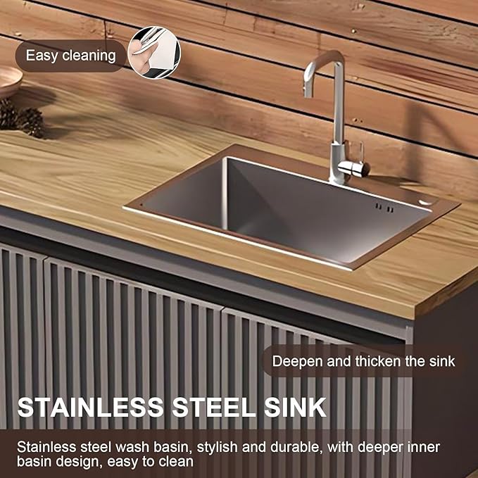 87IN Outdoor Kitchen Cabinet - Kitchen Cabinet with Countertop Includes Stripe Design & Mop Pool,Outdoor Table with Aluminum Alloy,Stainless Steel Sink and Slate Countertop,Hidden Handle