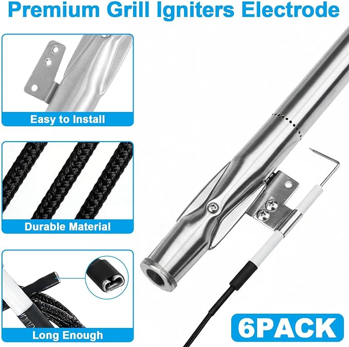 Set of 6 Grill Heat Plates and 6 Burner Tubes with Igniter Electrode Replacement Parts for Nexgrill 6 Burner 720-0898 720-0898A 730-0898 Grill Replacement Parts for Nexgrill Gas Series