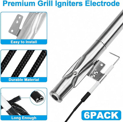 Set of 6 Grill Heat Plates and 6 Burner Tubes with Igniter Electrode Replacement Parts for Nexgrill 6 Burner 720-0898 720-0898A 730-0898 Grill Replacement Parts for Nexgrill Gas Series