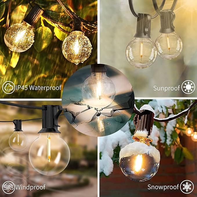 Svater 200 FT Outdoor String Lights for Outside Patio 104 Bulbs Waterproof | Commercial Grade Hanging Globe Lighting, Shatterproof G40 LED Bulbs, For Bistro Cafe Market Backyard ETL 2700K (2*100)