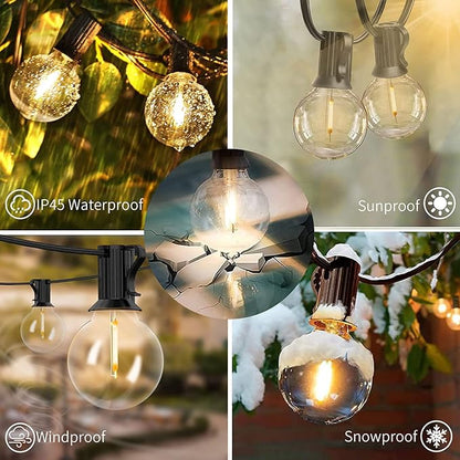 Svater 200 FT Outdoor String Lights for Outside Patio 104 Bulbs Waterproof | Commercial Grade Hanging Globe Lighting, Shatterproof G40 LED Bulbs, For Bistro Cafe Market Backyard ETL 2700K (2*100)