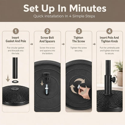 22 Lbs 17.72 Inch Round Umbrella Stand, Heavy Duty Weighted Base for Outdoor Market Parasols, Stable Holder for Patio Deck Lawn Garden Poolside, Black