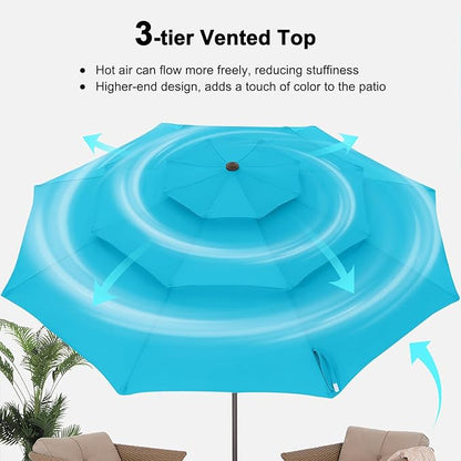 ABCCANOPY 9Ft 3 Tiers Market Umbrella, Outdoor Table Umbrella for Patio, Deck, Backyard (Turquoise)