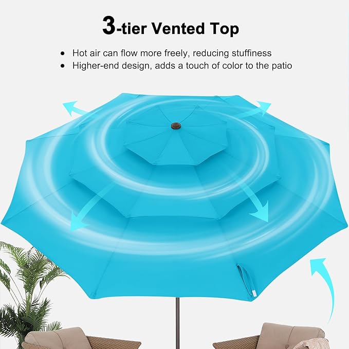 ABCCANOPY 11Ft 3 Tiers Market Umbrella, Outdoor Table Umbrella for for Patio, Deck, Backyard (Turquoise)