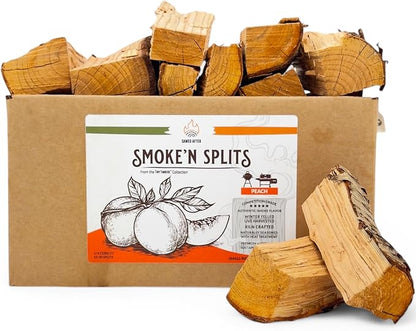 Smoke'n Splits by Tiny Timbers USDA Grade Kiln Dried Hardwood Cooking Chunks for Smokers & BBQ Grills | 5" Short Splits | USA Sourced | 6 lb. | 400+ cu. in. | Peach