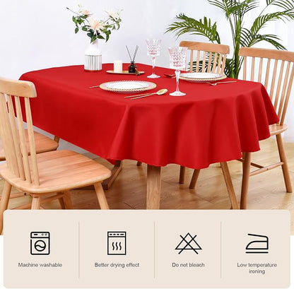 Wolkemer Large Oval Tablecloth 60 x 120 Inch Washable Fabric Table Cloth Solid Red Table Cover for Dining Wedding Party Banquet Tabletop Decoration