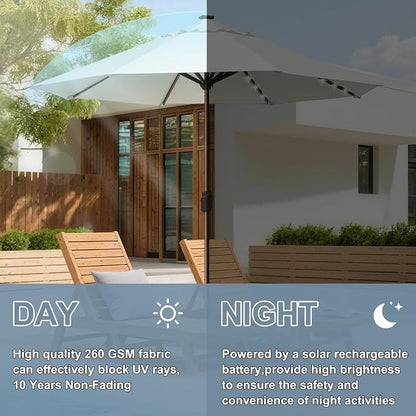 EliteShade USA 10-Year-Non-Fading 10ft Market Patio Umbrella, Commercial Grade Table Sun Umbrella with 80 Solar LED Lights, Crank Open, Windproof & UPF 50+ UV Protection for Garden, Deck, Pool, Backyard, No Tilt, White