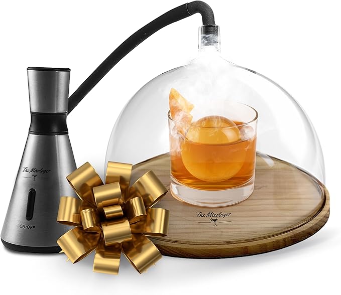 The Mixologer Cocktail Smoker Kit – Whiskey Smoker Glass Dome Infuser for Old Fashioned – Crafty Mixologist Smoking Kit with Torch, Wood Plate & Flavored Chips – Smoker for Drinks