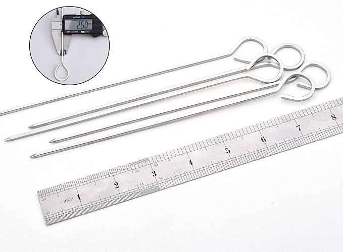 8 inch Barbecue Skewers Square Metal BBQ Sticks,HONSHEN 12Pack Stainless Steel Skewer,Kebob,kabob Sets for Grill Outings Cooking (BBQ Skewers Square 8inch-12p)