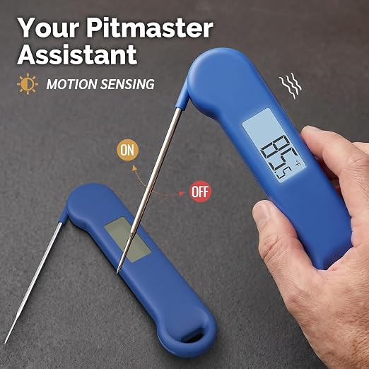 0.5 Sec Instant Read Grill Meat Thermometer Digital Food Cooking BBQ, Blue | ±0.5°F Precision, Auto Flip Digital LCD Display, Ideal For Meat, Candy, Grill, BBQ, Food Thermometer for Kitchen Gadgets
