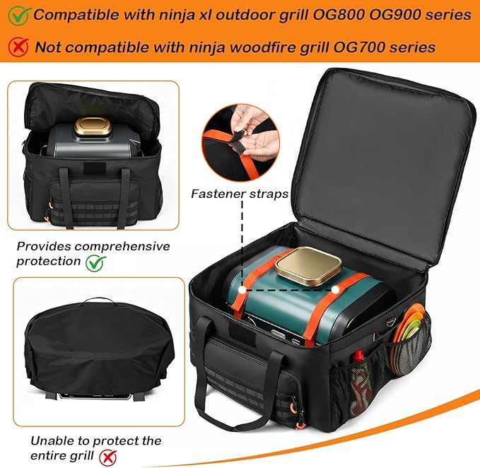 Grill Carrying Bag, Grill Cover Compatible with Ninja OG951 OG850 Woodfire Pro XL Outdoor Grill & Smoker, Grill Storage Carry Bag with Multi Pockets for Grill Accessories, Bag Only