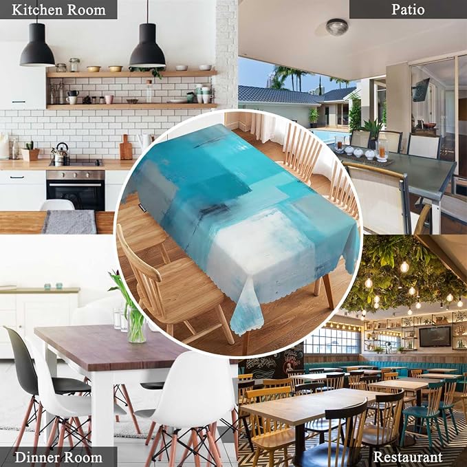 Swono Marble Tablecloth Abstract Turquoise Grey Painting Rectangular Tablecloth Washable Table Cloth Kitchen Dining Room Table Cover for Party Dinner 50x72 Inch Tablecloths