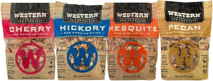 Western BBQ Premium‎ Wood Smoking Chips Variety (Pack of 4) Cherry, Hickory, Mesquite, Pecan