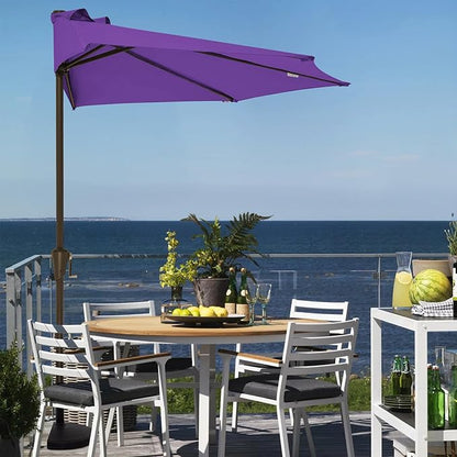 JEAREY 9ft Half Umbrella Outdoor Patio Umbrella Market Umbrellas with Crank, 1/2 Round Wall Umbrella 5 Sturdy Ribs UV Protection for Pool Garden Balcony Deck, Grape Purple