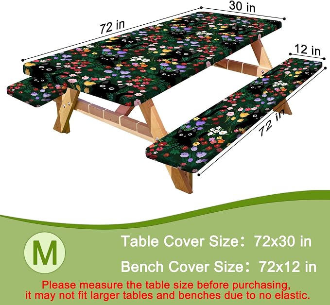 Picnic Table and Bench Cover Set, Waterproof Fitted Elastic Cloth | Portable Camping Essentials With Built-In Storage Pocket And Waterproof Fabric For Outdoor RV Or Picnic Table Use