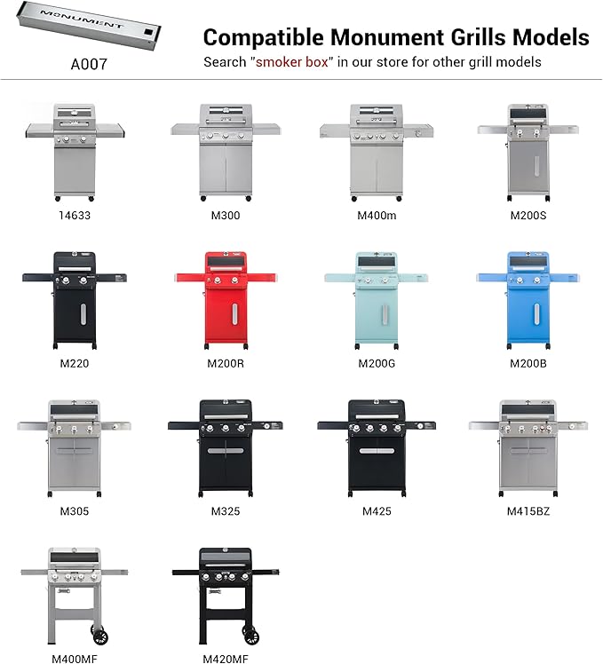 Monument Grills A007 Heavy Duty Stainless Steel Barbecue Smoker Box Grill Accessories, Reusable Smoker Box with Lid for Gas Grill, 14.76" x 2.36" x 1.41"