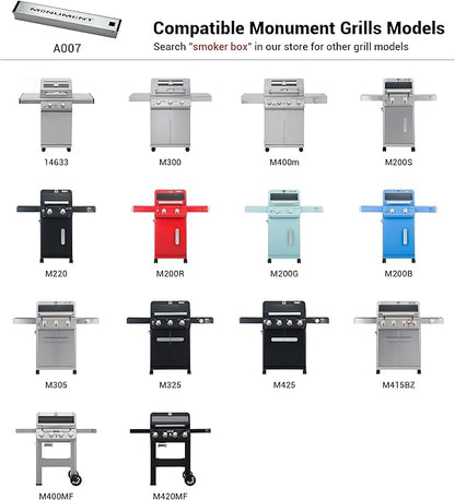 Monument Grills A007 Heavy Duty Stainless Steel Barbecue Smoker Box Grill Accessories, Reusable Smoker Box with Lid for Gas Grill, 14.76" x 2.36" x 1.41"