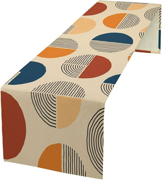 Abstract Mid Century Table Runner Sun Geometric Arch Minimalisted Modern Trendy Aesthetic Summer Seasonal Dinner Runner for Home Kitchen Dinning Holiday Party Decor 13x36in
