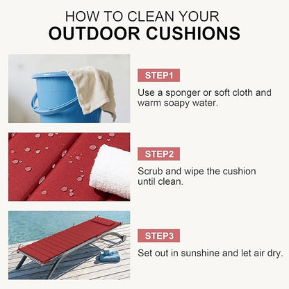 Crestlive Products Chaise Lounge Cushion Outdoor Set of 2, Foldable Waterproof Pool Lounge Chair Cushions with Straps, Lounger Cushions for Outdoor Furniture, 71''Lx21''W (Chili)