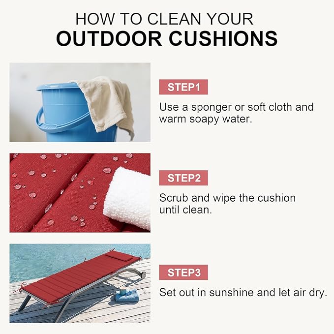 Crestlive Products Chaise Lounge Cushion Outdoor Set of 2, Foldable Waterproof Pool Lounge Chair Cushions with Straps, Lounger Cushions for Outdoor Furniture, 80''Lx26''W (Chili)