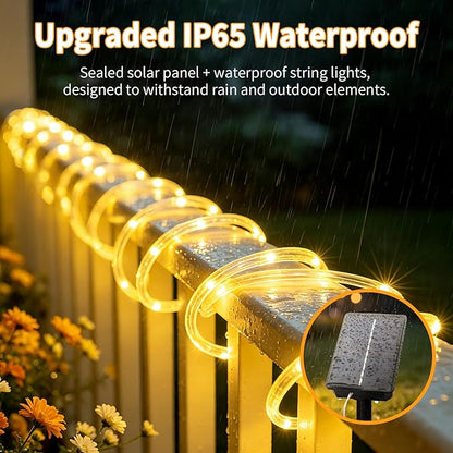 Solar Rope Lights Outdoor Waterproof 33FT 100LED with Timer, Upgraded Solar Panel with Higher Conversion Rate & Waterproof Ring, Solar String Lights 8 Lighting Modes for Patio Garden Yard Decorations