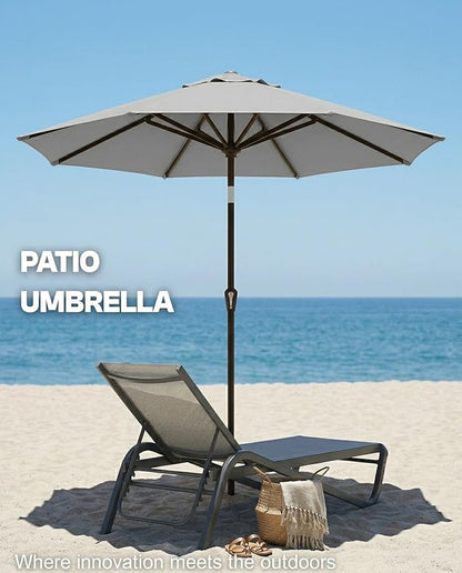 PatioKingdom Auto-Tilt 9FT Patio Umbrella Outdoor with 8 Sturdy Fiberglass Ribs,Market Table Umbrella for Pool,Backyard,Deck and Garden