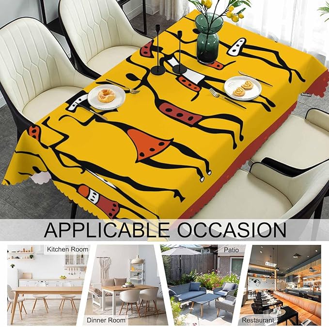African Woman Decorative Table Cover for Kitchen, Ethnic African Women Dancers Oblong Tablecloth Dining Table Cloth Tabletop Tablecloths for BBQ Picnic Coffee 52"X70", 4-6 Seats