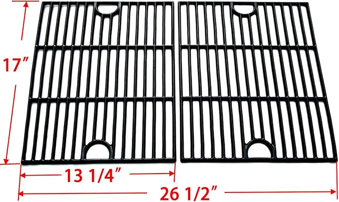 DG265 Replacement Cast Iron Grill Grates & Porcelain Steel Heat Plate Flame Tamer for Home Depot Nexgrill 4 Burner 720-0830H, 5 Burner 720-0888N, 720-0888 Gas Grill Models, 17" x 13 1/4"