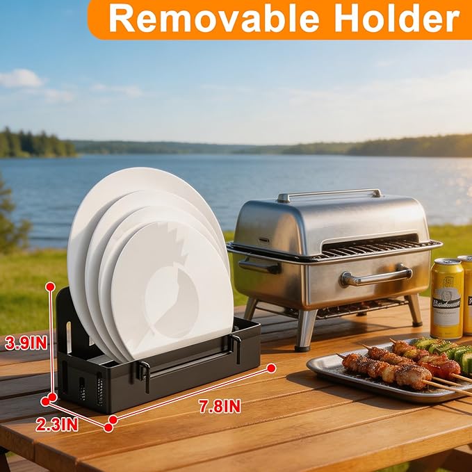 Grill Caddy, BBQ for Outdoor Grill with 2 Paper Towel Holders, Picnic BBQ Condiment Utensil Organizer Caddy for Outdoor Cooking, Rv, Camping Essential, Camper Must Haves,Gifts for Men
