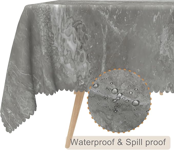 60x108inch Grey Marble Rectangle Table Cloth Abstract Marble Texture Polyester Tablecloth Stain Resistant and Wrinkle Free Table Cover for Kitchen Dining BBQ Picnic Camping Indoor Outdoor Use