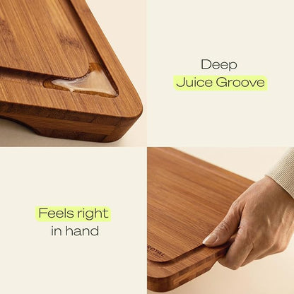 ROYAL CRAFT WOOD Wooden Cutting Board - Bamboo Cutting Boards with Juice Groove - Kitchen Chopping Board for Meat Cheese and Vegetables, Heavy Duty Serving Tray w/Handles, 13” x 17”