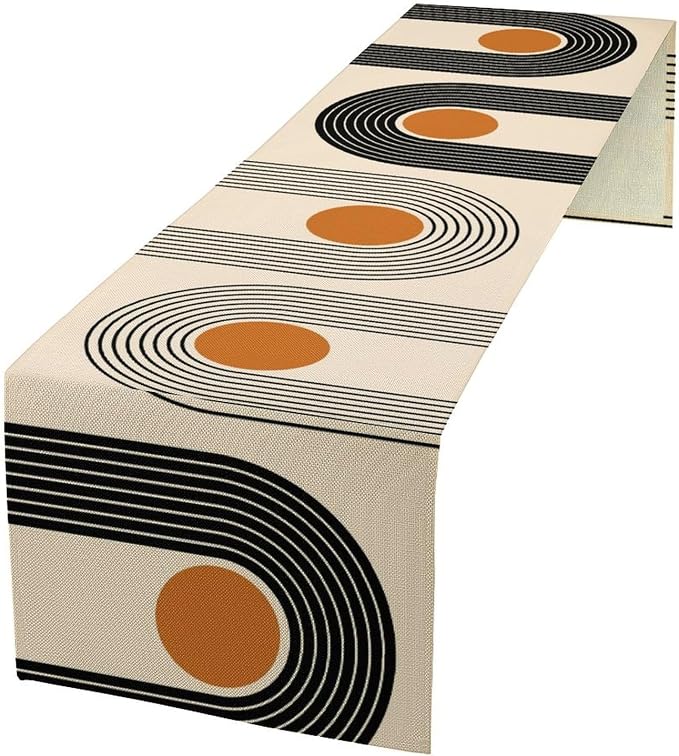 Abstract Mid Century Table Runner Sun Rainbow Geometric Arch Minimalisted Modern Aesthetic Summer Seasonal Dinner Runner for Farmhouse Home Kitchen Holiday Party Decor 13x108in