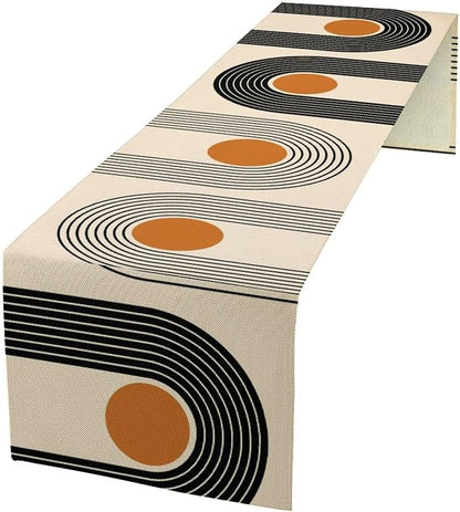 Abstract Mid Century Table Runner Sun Rainbow Geometric Arch Minimalisted Modern Aesthetic Summer Seasonal Dinner Runner for Farmhouse Home Kitchen Holiday Party Decor 13x108in