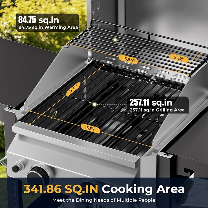 Electactic 2 Burner Propane Gas Grill, 16,000 BTU Stainless Steel BBQ Grill with Folding Side Tables, Convertible to Tabletop Design, Enameled Cast Iron Grates, Barbecue Grill for Camping, Patio