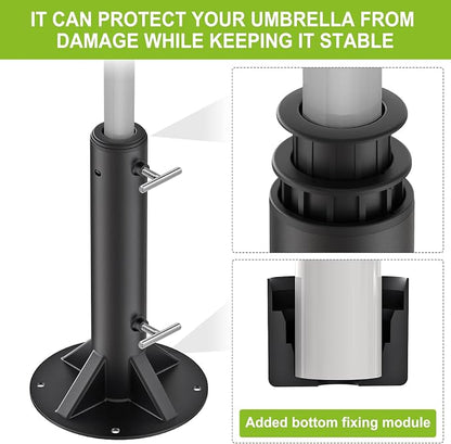 Dolibest Heavy Duty Deck Mount Umbrella Holder with Plastic Sleeve, Fully Welded Steel Patio Umbrella Base up to 2'' Poles, Outdoor Umbrella Stand for Patio Table, Balcony, Decks, Docks (Enhanced)