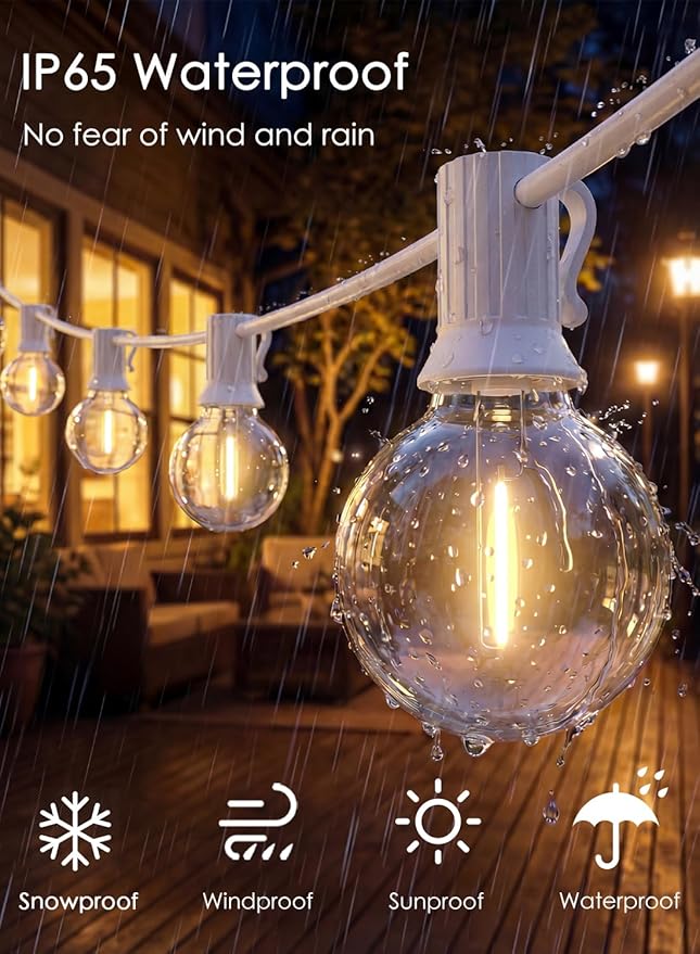 SUNSGNE 25FT G40 LED White Outdoor String Lights, White Patio Lights with 25 Shatterproof LED Clear Globe Bulbs for Patio Garden Porch Pergola Bistro Outside Decor