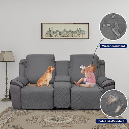 PureFit Water Resistant Reversible Loveseat Recliner Couch Cover for Double with Console – Non Slip Split Sofa Cover, Washable Reclining Cover for 2 Seat Recliner (2 Seat, Gray/Light Gray) | Double with Console, Non Slip Split Sofa Cover, Washable Recl...