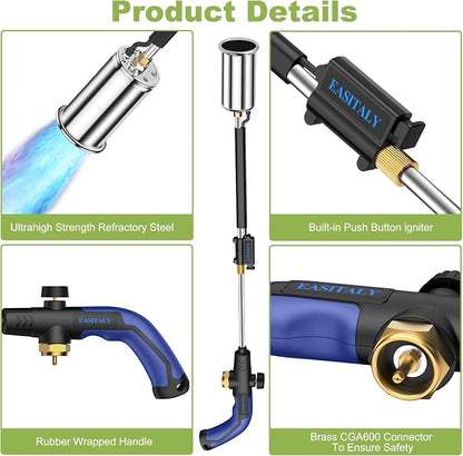 Heavy Duty Propane Weed Burner Torch, 30" Self-Igniting Flame Thrower with Rubber Grip for Garden Weeding, BBQ Lighting, Driveway & Snow Clearing(Fuel Cylinder Not Included)
