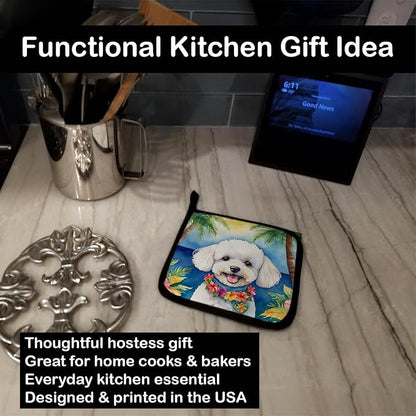Caroline's Treasures Bichon Frise Luau Pair of Pot Holders Kitchen Heat Resistant Pot Holders Sets Oven Hot Pads for Cooking Baking BBQ, 7 1/2 x 7 1/2