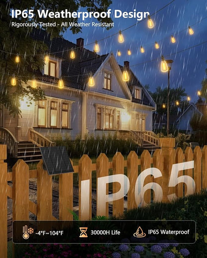 Brightown 202FT Solar String Lights Outdoor Waterproof with Remote, 65+2 LED Shatterproof Bulbs, Dimmable & Timable, 3 Light Modes - Commercial Grade Patio Lights for Garden Backyard Party Decor
