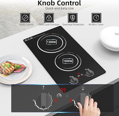 VBGK Double Induction Cooktop,110V 2300W 2 burner induction cooktop,2 burner Hot Plate Electric burner with LCD Touch Screen 9 Levels Settings Child Safety Lock & Timer