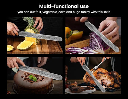 SYOKAMI Brisket Slicing Knife, 12 Inch Multifunction Carving Knife for Meat Cutting, Japanese Style Meat Slicer with Wood Full Tang Handle, Damascus Pattern Long Slicing for Roast Beef, Ideal for Gift