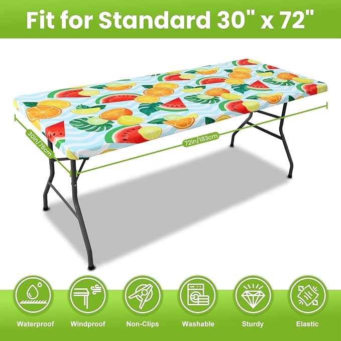 Smiry Spandex Fitted Tablecloth for 6 Foot Rectangle Tables, Washable Picnic Table Cover with Elastic, Stretch Reusable Table Cloth for Outdoor, Camping, Dining & Kitchen (Watermelon, 30"x72")