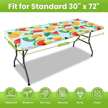 Smiry Spandex Fitted Tablecloth for 6 Foot Rectangle Tables, Washable Picnic Table Cover with Elastic, Stretch Reusable Table Cloth for Outdoor, Camping, Dining & Kitchen (Watermelon, 30"x72")