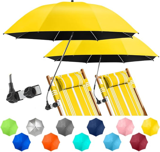 2 PACK Beach Umbrella with Clamp, 360 ° Adjustable Umbrellas for Chair, UPF50+ Umbrella for Beach Chair, Patio Chair, Wheelchair, Camping Chair, Golf Carts (Chair Not Included)