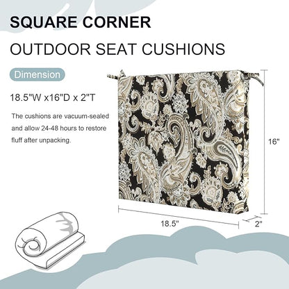 DYTXIII Set of 4 Outdoor Chair Cushions, Water Resistant 18.5"x16"x2" Square Seat Cushion for Patio Dining Chairs, High-Density Replacement Pads for Indoor Outdoor Furniture - Paisley Black